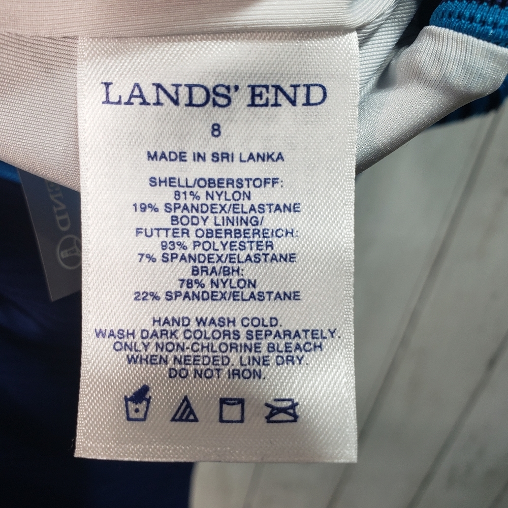 Lands End Women's Blue Two Tone Striped Swimsuit - Picture 8 of 8